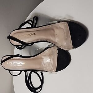 Fashion Nova clear & black lace-up stiletto sandals